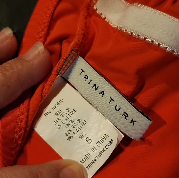 Trina Turk Orange Medallion One-Piece Swimsuit Halter Back Tie Size 8 - Picture 9 of 11